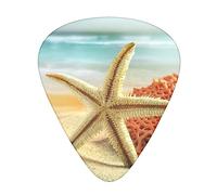 Plettri per chitarra stampati con stella marina e corallo sulla spiaggia sabbiosa, confezione da 12 plettri personalizzati per chitarra acustica e chitarra elettrica inclusi 0,46 mm/0,71 mm/0,96 mm