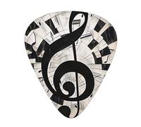 Plettri per chitarra stampati con tema musicale, chiavi musicali, 12 pezzi, in una scatola, per un suono chiaro, ukulele, chitarra acustica, basso (0,46 0,71 0,96 mm)