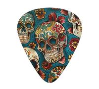 Plettri per chitarra stampati con teschi di zucchero, 12 pezzi, in una scatola, che rendono il suono chiaro, per ukulele, chitarra acustica, basso (0,46 0,71 0,96 mm)