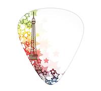 Plettri per chitarra Torre Eiffel con stelle Confezione da 12 Plettri per chitarra universali in ABS, Immagine colorata con Stelle Amore Punto di riferimento internazionale della città, per chitarra a