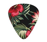 Plettri per chitarra, tropicale vintage rosso ibisco Strelitzia floreale per chitarra acustica, chitarra elettrica, basso, ukulele tre dimensioni (confezione da 12)