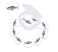 Plettri per chitarra Tuna Thunnus, confezione da 12, con scatola organizer, 3 diversi spessori, inclusi plettri sottili, medi e pesanti.