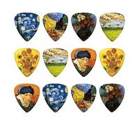 Plettri per chitarra Vincent Van Gogh, confezione media da 12 pezzi e scatola di latta, plettri per chitarra in celluloide per basso, chitarre elettriche e acustiche
