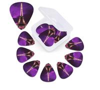 Plettri per chitarra viola a forma di Torre Eiffel, confezione da 12, con scatola organizer, 3 diversi spessori, inclusi plettri sottili, medi e pesanti.
