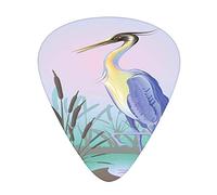 Plettri per chitarra Wildlife Plettri Confezione da 12 con scatola sottile, Airone con canna e acqua Illustrazione grafica Foglia di lago e Uccello con becco le, Set regalo di plettri per chitar