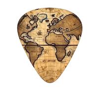 Plettro multicolore con mappa antica del mondo, suono chiaro e durata per esperienze musicali personalizzate.