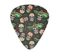 Plettro per chitarra alla moda Plettri per chitarra per la tua chitarra elettrica, acustica o basso Cappello messicano di lusso ramoscelli fiori giorno teschi di zucchero morto Plettri per chi