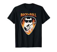 Plettro per Chitarra con Gatto Rock, Divertente, con Fiamma, Rock'N Roll Maglietta