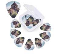 Plettro per chitarra con stampa chiesa armena, confezione da 12 pezzi, con custodia per plettro, 0,46 mm, 0,96 mm, 0,71 mm, accessori per chitarra per basso, chitarre acustiche elettriche e ukulele
