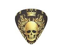 Plettro per chitarra con teschio corona dorata, barocco, nero, per basso elettrico, per gli amanti della chitarra acustica, confezione da 12 pezzi con scatola