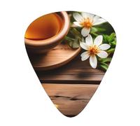 Plettro per chitarra eccezionale con fiore di foglia di tè su tavola di legno - Plettro su un solo lato, materiale ABS - spessore diverso per varie esperienze musicali - ideale per chitarre e ukulele,