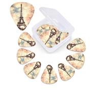 Plettro per chitarra in stile vintage con stampa Torre Eiffel di Parigi, confezione da 12 pezzi, con custodia per plettro, plettri per chitarra, 0,46 mm, 0,96 mm, 0,71 mm, accessori per chitarra per