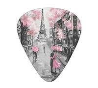 Plettro per chitarra Paris Street Tower Pink Floral Advanced 12 pezzi Tre spessori per basso, chitarra elettrica, borsa per chitarra acustica