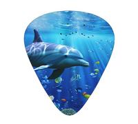 Plettro per chitarra stampato con pesce delfino del mondo sottomarino in 3D, 12 pezzi, in una scatola, per un suono chiaro, ukulele, chitarra acustica elettrica, basso (0,46 0,71 0,96 mm)