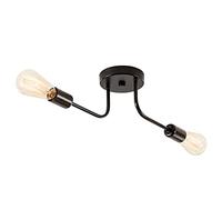 Plfann Industriale Semi Flush Mount Soffitto 2 Luci con Metallo Regolabile Diramato Vintage Plafoniera E27 Titolare Dipinto per la Cucina Soggiorno sala da pranzo Camera（nero） (lampadina non inclusa)