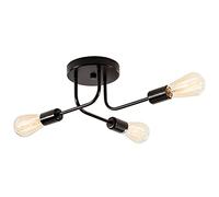 Plfann Industriale Semi Flush Mount Soffitto 3 Luci con Metallo Regolabile Diramato Vintage Plafoniera E27 Titolare Dipinto per la Cucina Soggiorno sala da pranzo Camera（nero） (lampadina non inclusa)