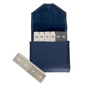 PLIC CARE - Portapillole settimanali e giornaliere con custodia in similpelle blu sobria ed elegante - 7 giorni - mattina, mezzogiorno, sera, notte - Custodia discreta e facilmente trasportabile