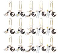 PLIGREAT 15 graffette in lega con ciondolo a forma di astronauta e luna, graffette decorative creative, segnalibri, graffette miste, per organizzare documenti, album di ritagli, quaderni, forniture