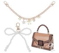 PLIGREAT 2 ciondoli da tasca con fiocco di perline portachiavi con fiocco a forma di cuore, collana dorata per borsa da donna, borsa per il trasporto, catena alla moda