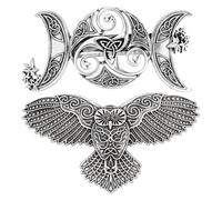 PLIGREAT 2 fermagli per capelli vintage a tre nodi lunari antichi gufo vichingo fermagli per capelli gotici per capelli da donna