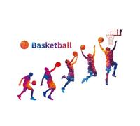 PLIGREAT 2 fogli Adesivi murali per giocatori di basket Colorful Sport Silhouette Wall Decor Shooting Action Decalcomanie murali Adesivi murali rimovibili per la camera da letto dei bambini