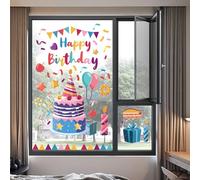 PLIGREAT 2 Fogli Buon Compleanno Finestra Cling Acquerello Torta Di Compleanno Nastro Decalcomanie Finestra Rimovibile Decorazione Di Compleanno Adesivi per Le Donne Bambini Festa Finestra Vetro Decor