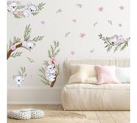 PLIGREAT 2 Foglio Acquerello Koala Stickers Murali per Bambini Camera Da Letto Asilo Nido Sala Giochi Simpatico Koala Che Dorme Sul Ramo di Un Albero Adesivi Decorazione Domestica Fai Da Te
