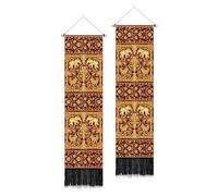 PLIGREAT 2 Pack Arazzo di elefante d'oro Motivi indiani Appeso a parete con nappe Tappezzeria da parete marrone rossiccio estetico per soggiorno Camera da letto Bagno Lungo e stretto Appeso a parete