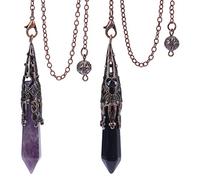 PLIGREAT 2 Pcs Pendoli di cristallo Reiki Pendolo naturale a punto di cristallo per la guarigione della divinazione Ametista e ossidiana Dowsing Set Colonna esagonale Pendolo punto spirituale
