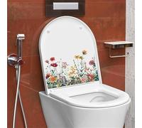 PLIGREAT 2 Pezzi Acquerello Fiori Sedile WC Coperchio Adesivi Verde Pianta Coperchio WC Decalcomanie Adesivi autoadesivi Rimovibili Fai da Te per Bagno Vasche da Bagno Copriwater Decor