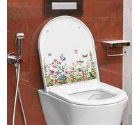 PLIGREAT 2 Pz Appeso Piante Verdi Fiore Sedile WC Coperchio Adesivi Fai da Te Acquerello Farfalla Toilette Adesivi Autoadesivi per Bagno Vasche da Bagno Decor