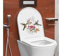 PLIGREAT 2 Pz Colibrì Line Art Sedile del WC Adesivi Adesivi Colorati Fiore Pianta Sedile del WC Decalcomanie Adesivi fai da te rimovibili per bagno Vasche da bagno Decor