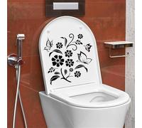 PLIGREAT 2 pz fiori neri WC adesivo coperchio sedile WC adesivi autoadesivi rimovibili autoadesivi fai da te per bagno vasche da bagno copriwater decor bagno Mordern Wall Art Decalcomanie