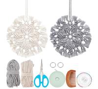 PLIGREAT 2 Set Kit Fiocco di Neve Macramè Fai Da Te Classico Natale Fiocco Di Neve Macrame Ornamenti Per La Casa Festa Di Nozze Albero Di Natale Decor Kit Annodatura Cavo Con Istruzioni E Video