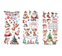 PLIGREAT 3 fogli di Natale strofinare sui trasferimenti per l'artigianato acquerello vintage Sata Claus alce pupazzo di neve adesivi di trasferimento inverno albero di Natale mobili decalcomanie