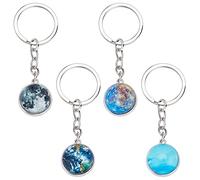 PLIGREAT 4 Pezzi Sistema Solare Pianeta Portachiavi Galassia Arte Immagine Doppio Lato Vetro Palla Portachiavi per Donne Uomini Borsa Auto Decor Accessori Appassionati di Spazio Regali di Compleanno