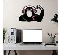 PLIGREAT Adesivo murale Banksy Scimmia che ascolta la musica in cuffia Gorilla Decalcomania murale Graffiti DJ Scimmia Adesivi murali per ragazzo camera da letto soggiorno stanza da gioco decorazione