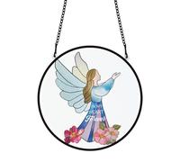 PLIGREAT Angelo Custode Macchiato Suncatcher Finestra Parete Art Appeso Ornamento Dipinto Acquerello Acrilico Pannello di Vetro Artigianato per Giardino Casa Appeso Decor