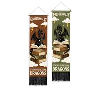 PLIGREAT Arazzo da parete con motivo dragone fantasy, lungo, verticale, da appendere alla parete, con nappe, per camera da letto, soggiorno, amanti dei libri, biblioteca, decorazione artistica per la