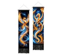 PLIGREAT Arazzo verticale da parete con nappe, drago, fenice, confezione da | Arazzi lunghi e stretti per soggiorno, camera da letto, dormitorio, corridoio, decorazione per la casa, 130 x 33 cm