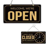 PLIGREAT Cartello aperto chiuso nero bordo oro doppio lato aperto chiuso segno orario di lavoro targa da appendere per negozio al dettaglio bar panetteria decorazione da parete appeso cartello con