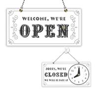 PLIGREAT Cartello aperto e chiuso per lavoro, stile vintage, impermeabile, double face, con scritta "Welcome Hours", per negozi al dettaglio, bar, panetteria, vetrina, parete, cartello da appendere