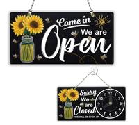 PLIGREAT Cartello con disegno a gesso su entrambi i lati aperto e chiuso con orologio Come in We are Open Sorry We are Closed, cartelli per affari, negozi, finestre, pareti, cartelli da appendere con
