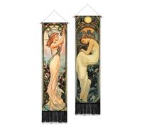 PLIGREAT Confezione da 2 arazzi verticali in stile Art Nouveau Poster estetico da parete per camera da letto, bagno, vintage, lungo, stretto, per camera da letto, camera da letto, casa, arte