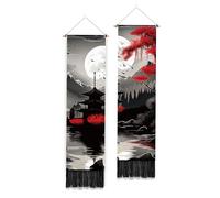 PLIGREAT Confezione da 2 Mountain Forest Arazzo lungo stretto, Silhouette Style Landscape Loft Verticale Appeso A Parete Con Nappe Arazzo Estetico Da Parete per Camera Da Letto Soggiorno