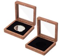 PLIGREAT Confezione da 2 pezzi di moneta singola Scatola di esposizione in legno, Challenge Coin Presentation Display Box Custodia Scatola quadrata per collezione di monete Vetrina per badge in legno