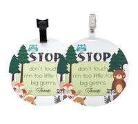 PLIGREAT Confezione da 2 simpatici cartelli per bambini con scritta in inglese "Stop Touching" e "Please Dont Touch", tema giungla, "No Touching", per marsupi, seggiolino auto, per neonati, ragazze,