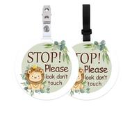 PLIGREAT Confezione da 2 Smettere di Toccare Segni Del Bambino Leone Carino Non Toccare Nessun Bacio Del Bambino Segni Appesi Targhe per Neonato Ragazza Ragazzo Passeggino Seggiolino Auto Tags