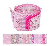 PLIGREAT Jelly Roll - 40 tessuti trapuntati in cotone, 6,5 x 100 cm, strisce pretagliate, per trapuntare e cucire, 20 diversi motivi floreali, per asciugamani, fai da te, colore: rosa