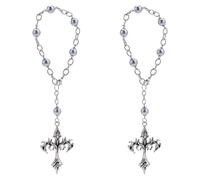 PLIGREAT Rosario con ciondolo a forma di croce, in acciaio inox, con catena decorativa per borsa, rosario, preghiera, per manico, borsa, chiave, accessori per gioielli, 2 pezzi, Acciaio inossidabile